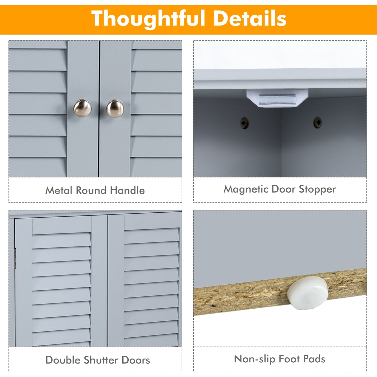 Corner Storage Cabinet with Shutter Doors - Freestanding Bathroom Organizer