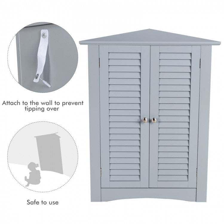 Corner Storage Cabinet with Shutter Doors - Freestanding Bathroom Organizer