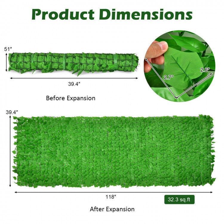 118" x 39" Artificial Ivy Privacy Fence – Lush Green Vine Décor for Outdoor & Indoor Spaces