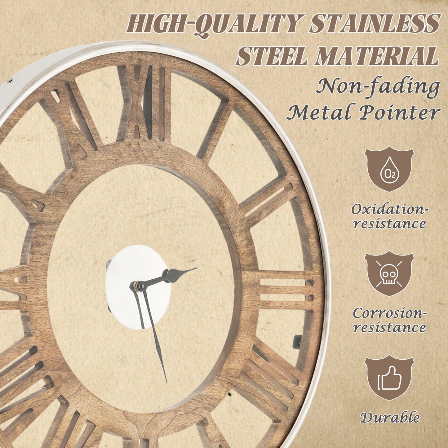 16 Inch Silent Quartz Wall Clock with Classic Roman Numerals and Elegant Frame