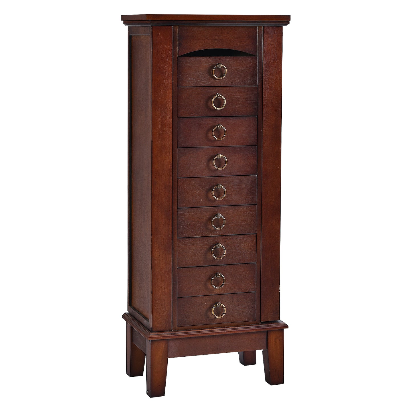Large Jewelry Organizer Cabinet with 9 Drawers, Side Shelves and Flip-Top Vanity Mirror
