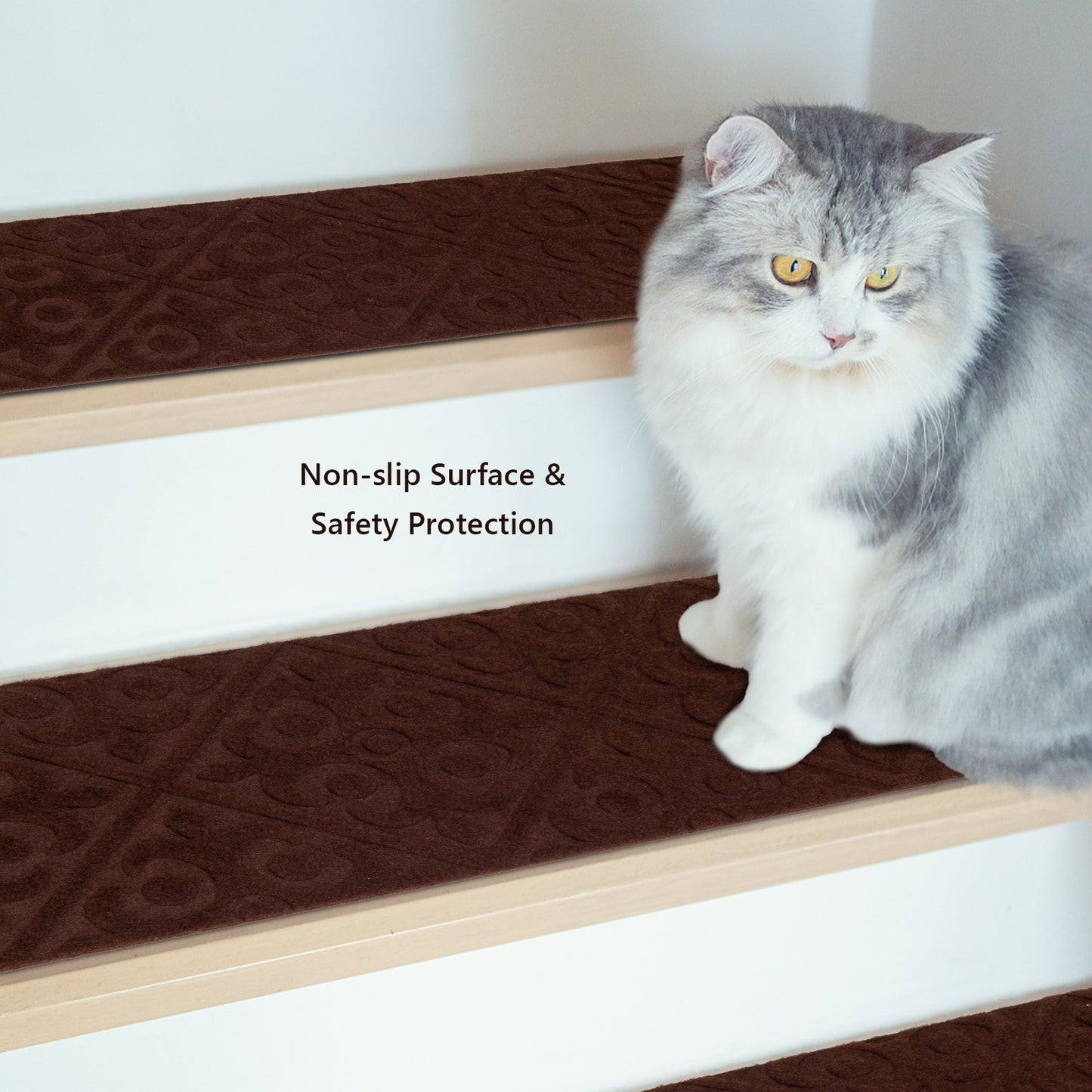 15 Pcs Non Slip Stair Rugs for Safe Comfortable Mats on Wooden Steps - Brown