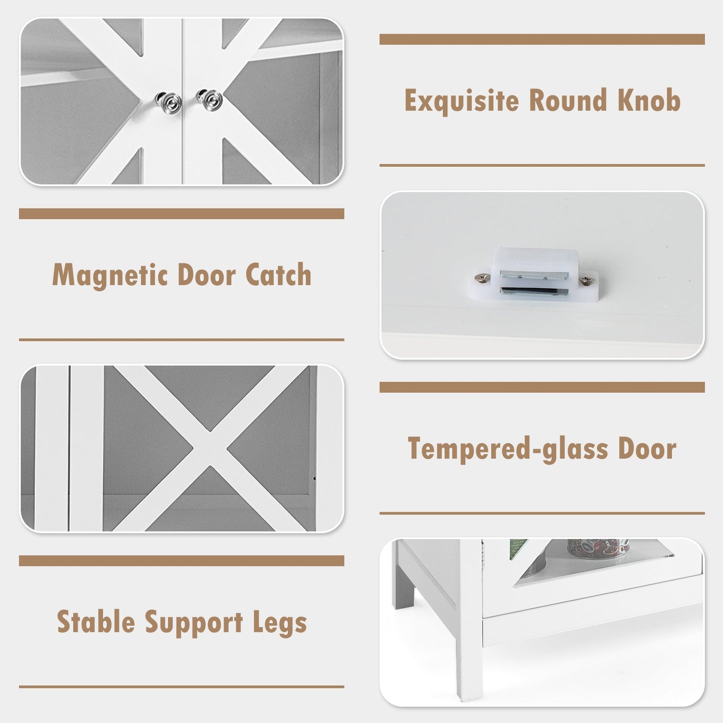 Freestanding Buffet Sideboard Cabinet with Glass Doors and Adjustable Shelf - White