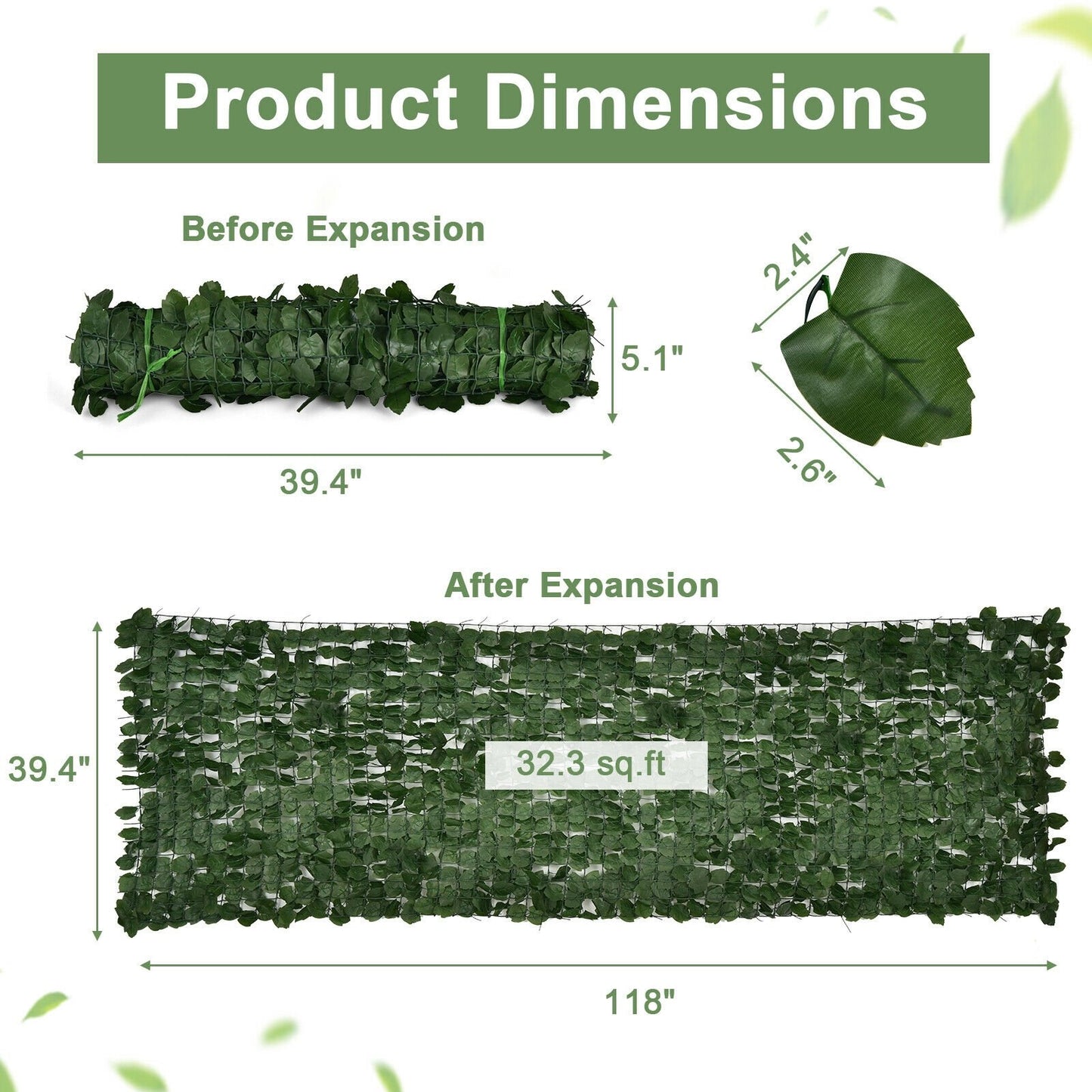 Realistic Maple Leaf Artificial Hedge – 118" x 39.4" Privacy & Decor Fence