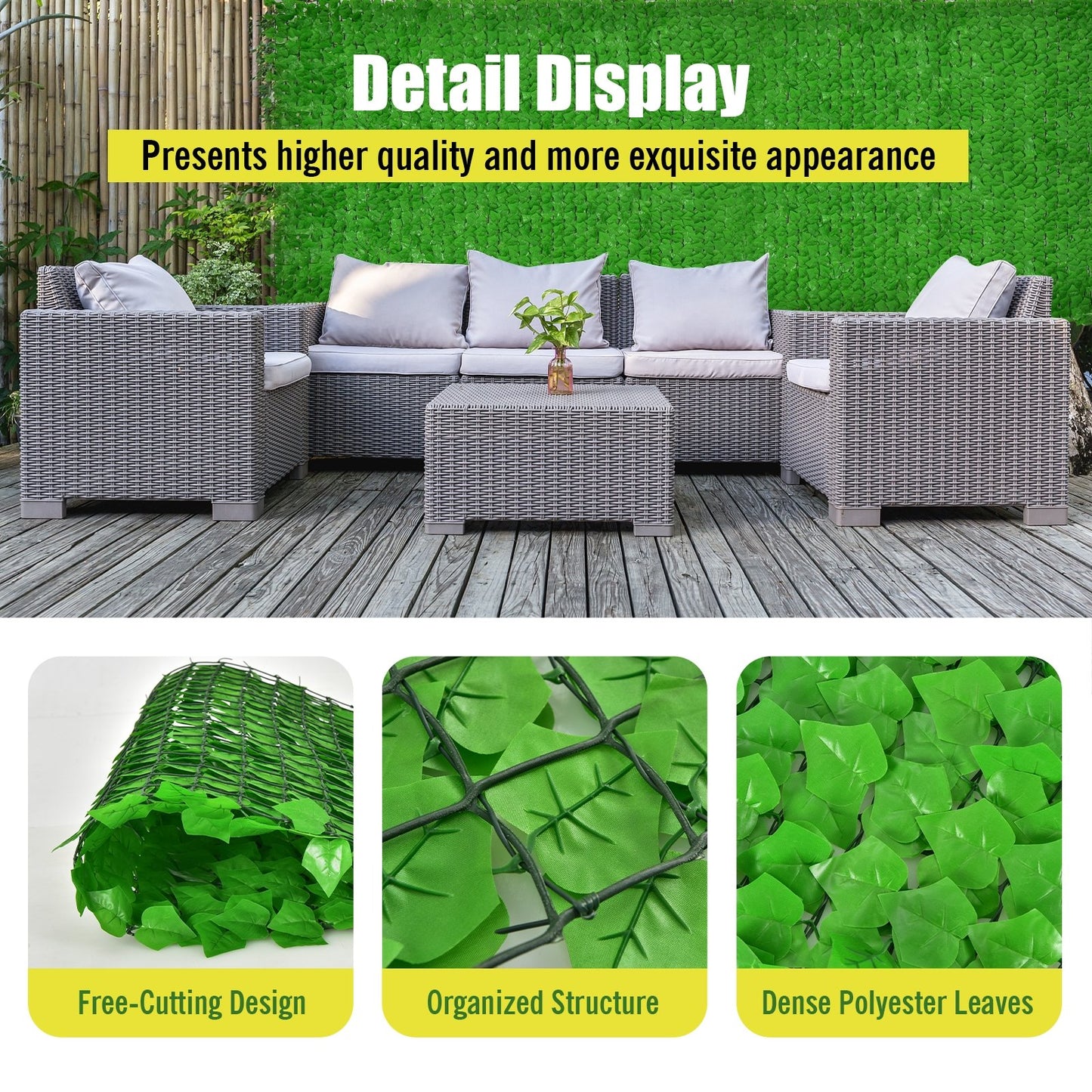 118" x 39" Artificial Ivy Privacy Fence – Lush Green Vine Décor for Outdoor & Indoor Spaces