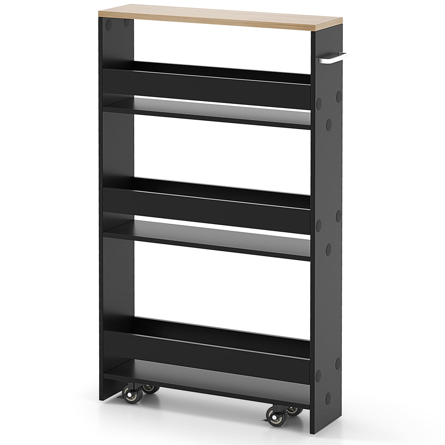 Slim Rolling Kitchen Storage Cart with Mobile Shelves and Handle - Black
