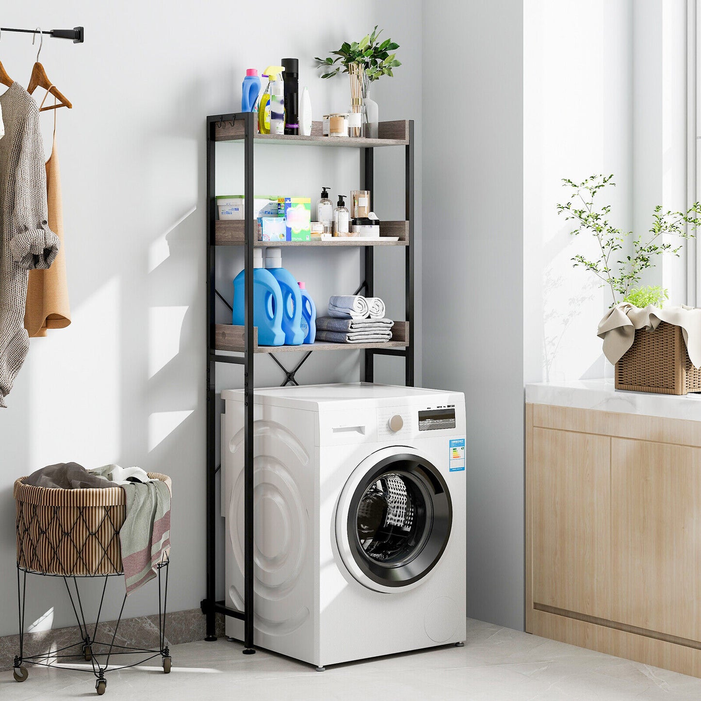 Over-The-Toilet Storage with Hooks & Adjustable Bar