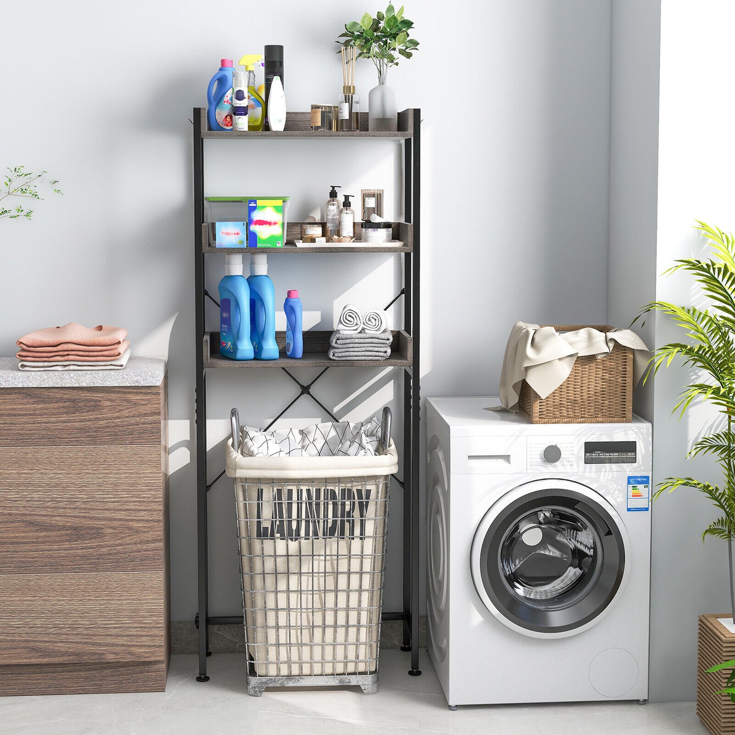 Over-The-Toilet Storage with Hooks & Adjustable Bar
