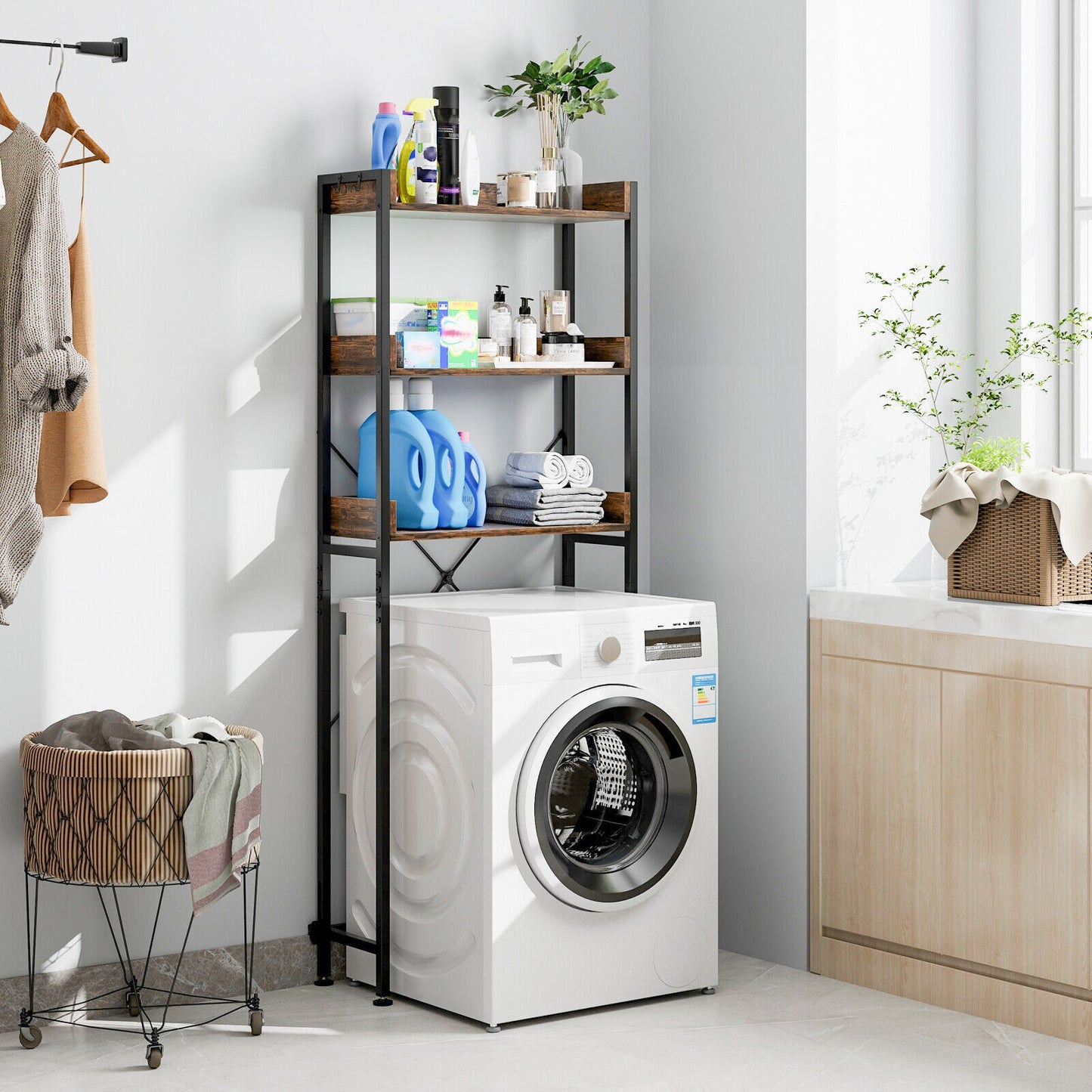 Over-The-Toilet Storage with Hooks & Adjustable Bar