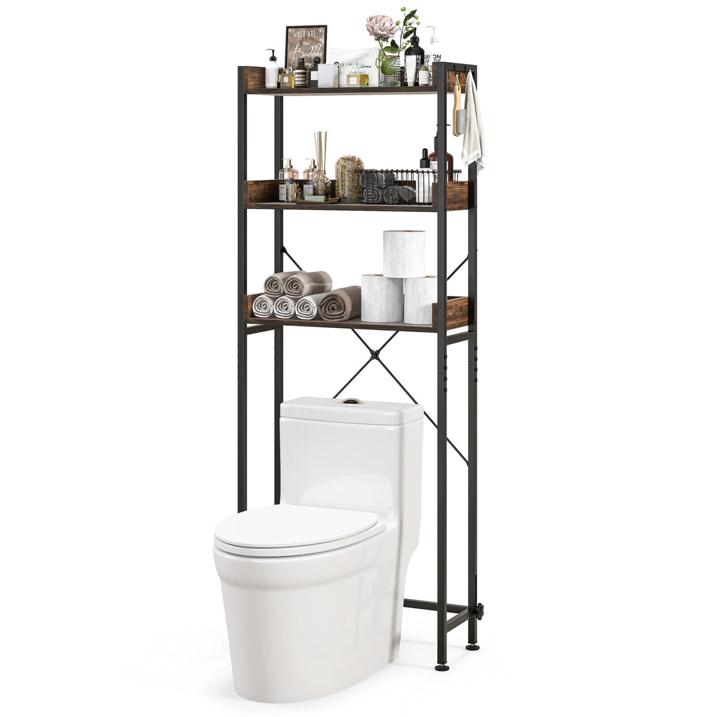 Over-The-Toilet Storage with Hooks & Adjustable Bar