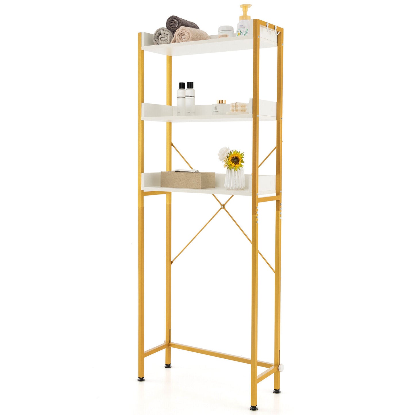 Over-The-Toilet Storage with Hooks & Adjustable Bar