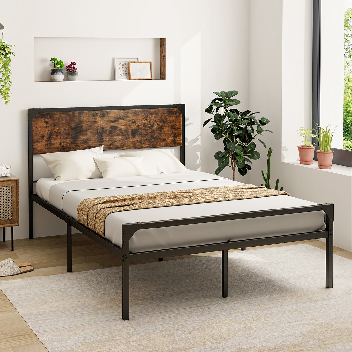 Rustic Metal Platform Bed with Headboard and Footboard - Full Size