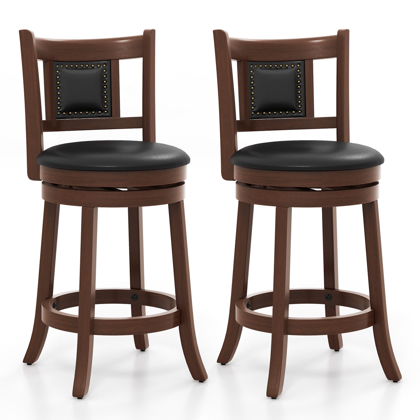 Upholstered Swivel Counter Height Bar Stools Set of 2 with Footrest and Curved Back, 25.5 Inch