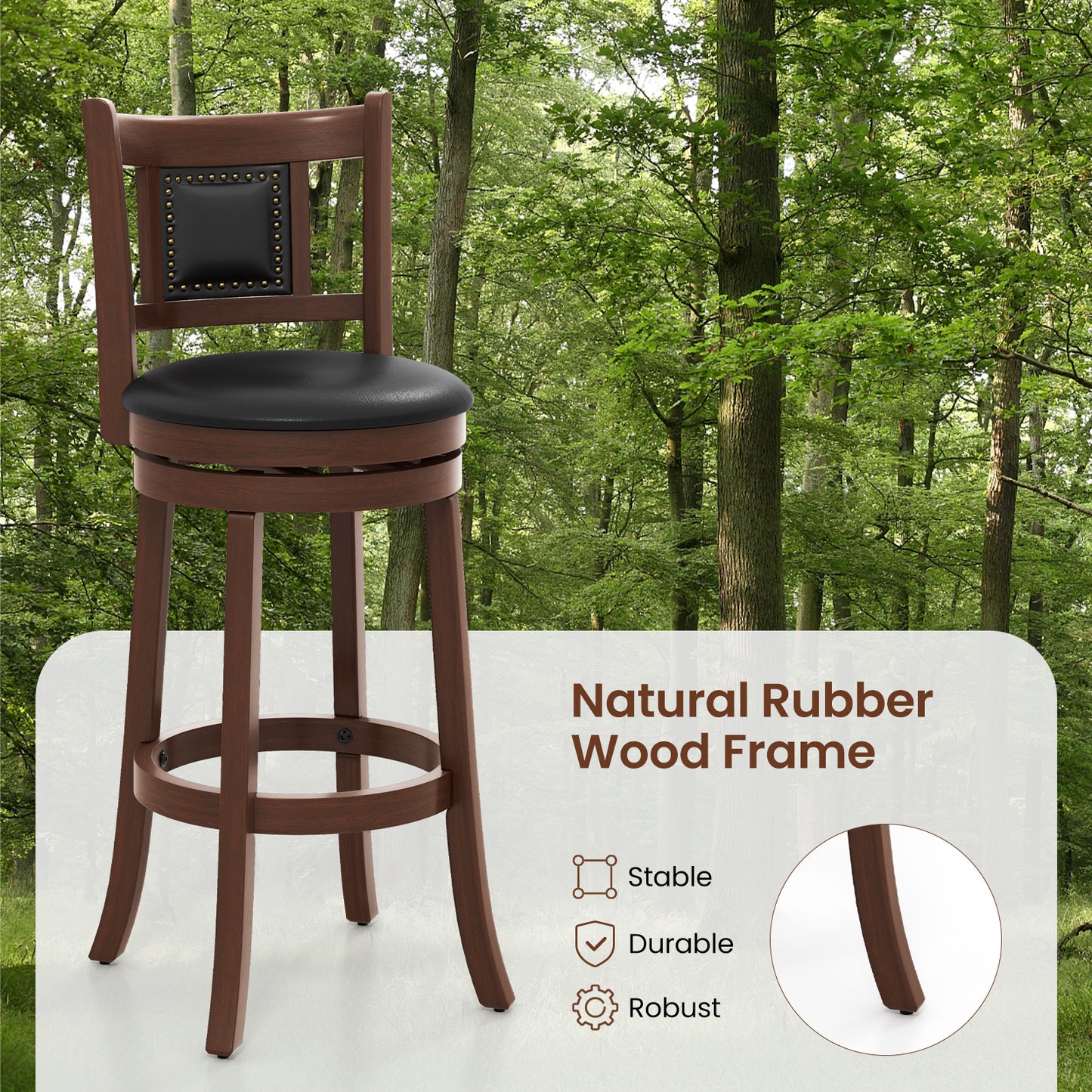 Upholstered Swivel Counter Height Bar Stools Set of 2 with Footrest and Curved Back, 30.5 Inch