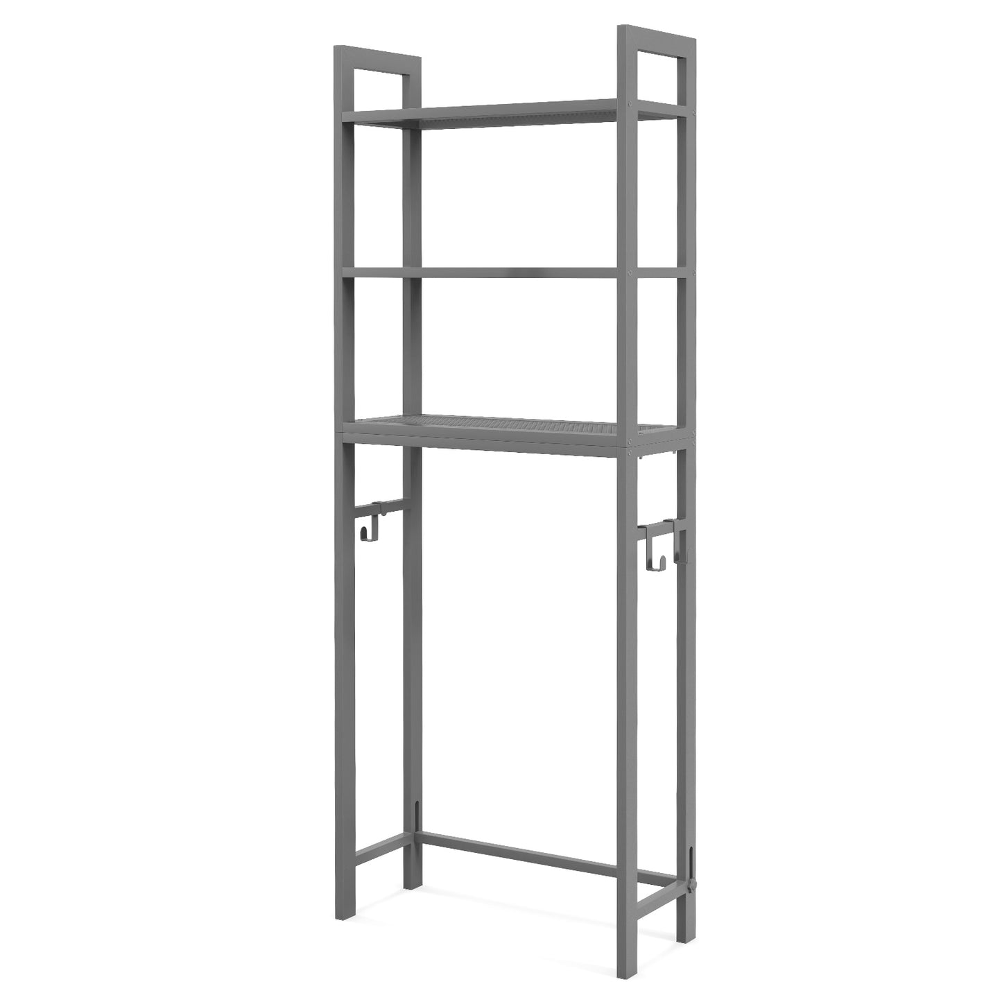Space Saving Over-The-Toilet Metal Storage Rack with Hooks