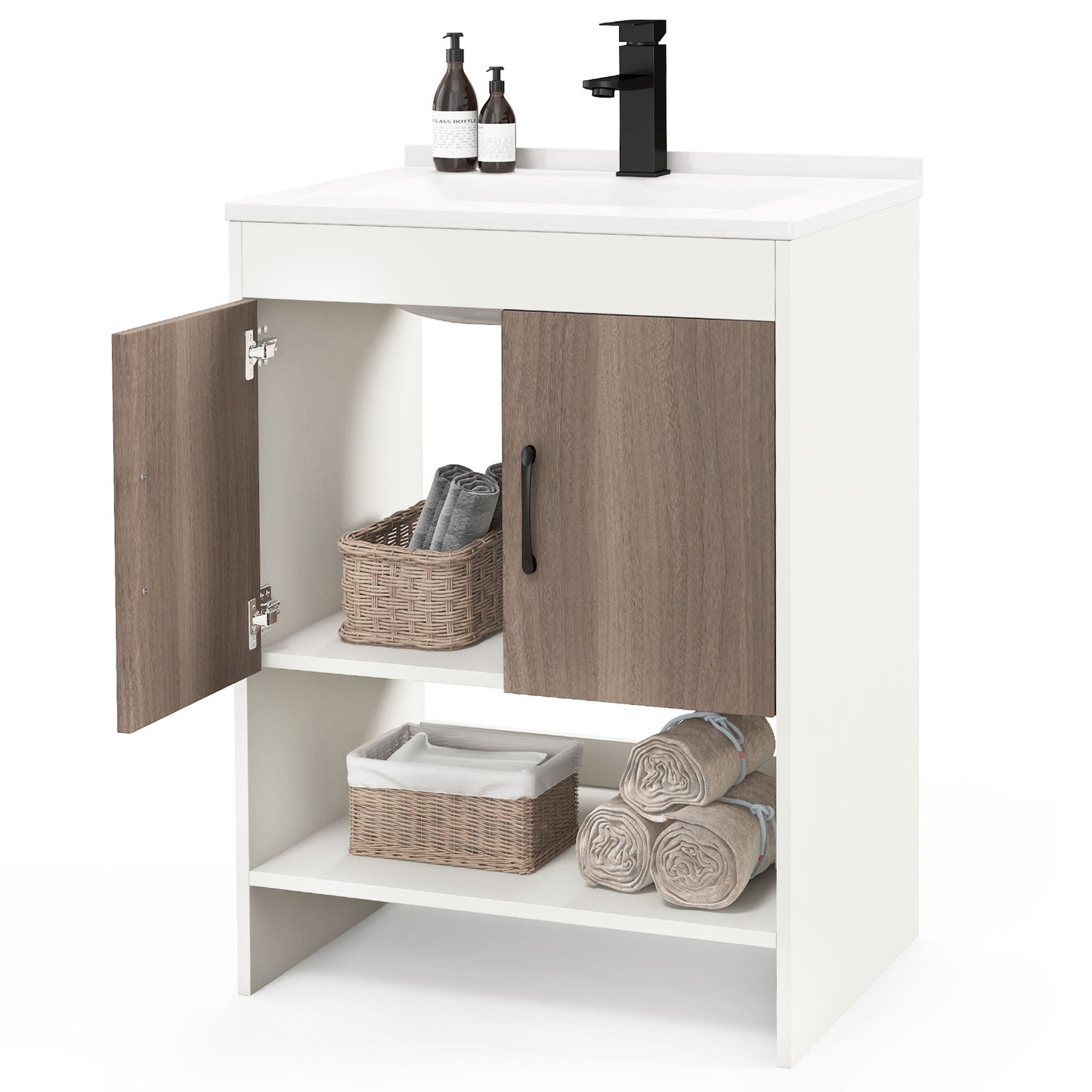 25" Modern Bathroom Vanity Sink Combo with Cabinet & Open Storage Shelf