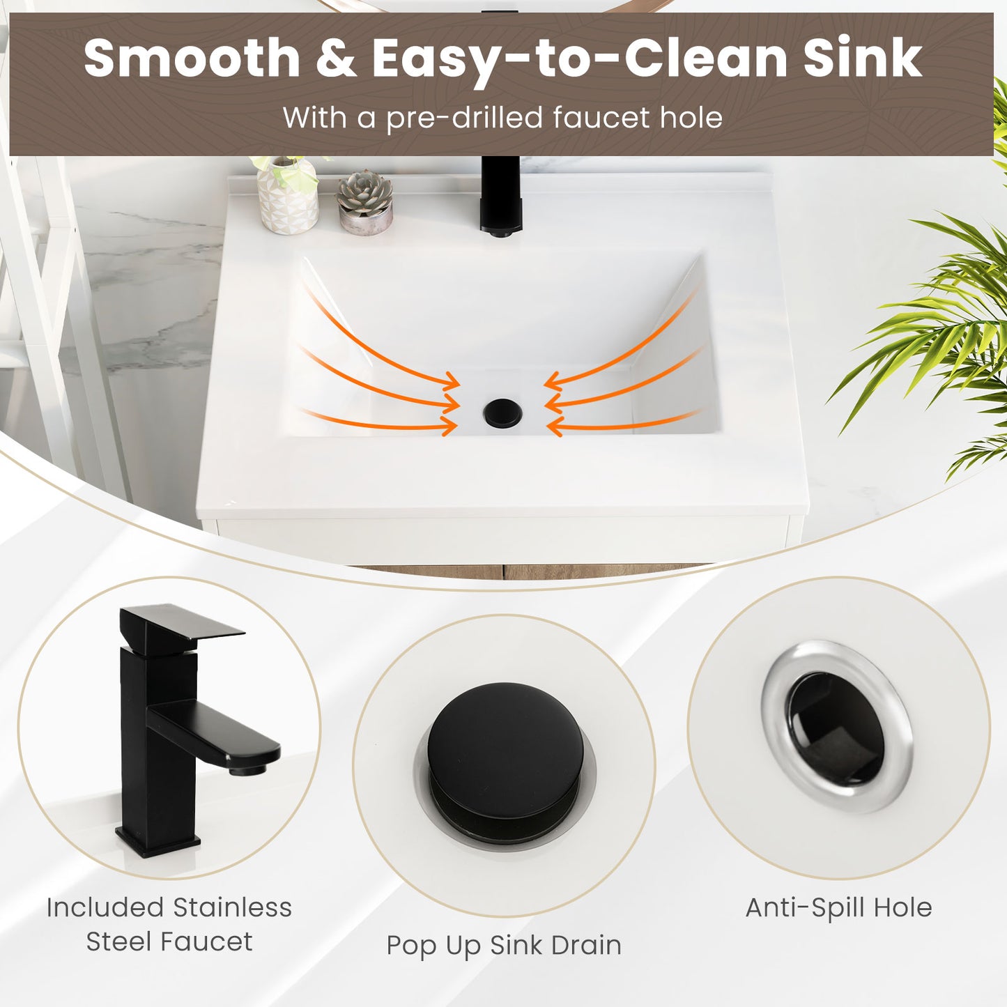 25" Modern Bathroom Vanity Sink Combo with Cabinet & Open Storage Shelf