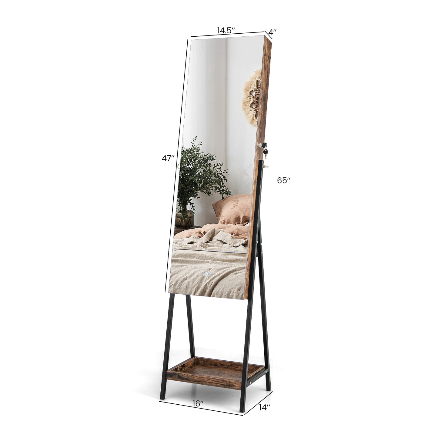 LED Jewelry Armoire with Lockable Storage, Full-Length Frameless Mirror, and Removable Shelves – White