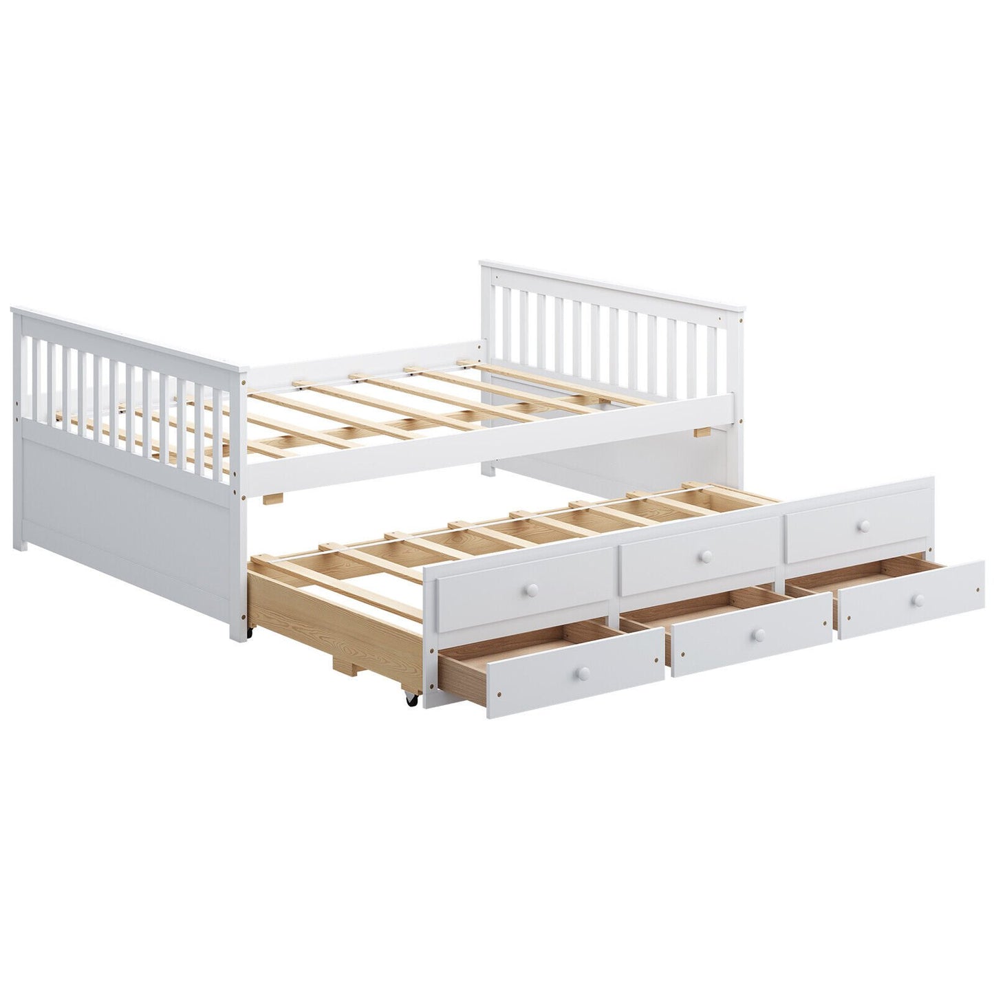 Full Size Wood Daybed with Trundle & 3 Storage Drawers