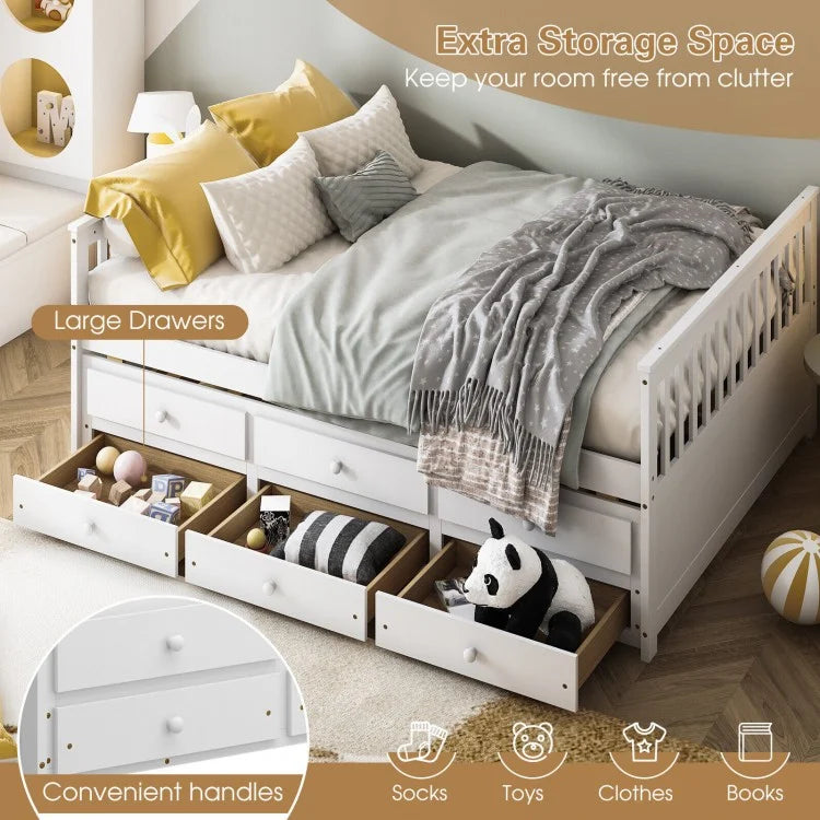 Full Size Wood Daybed with Trundle & 3 Storage Drawers