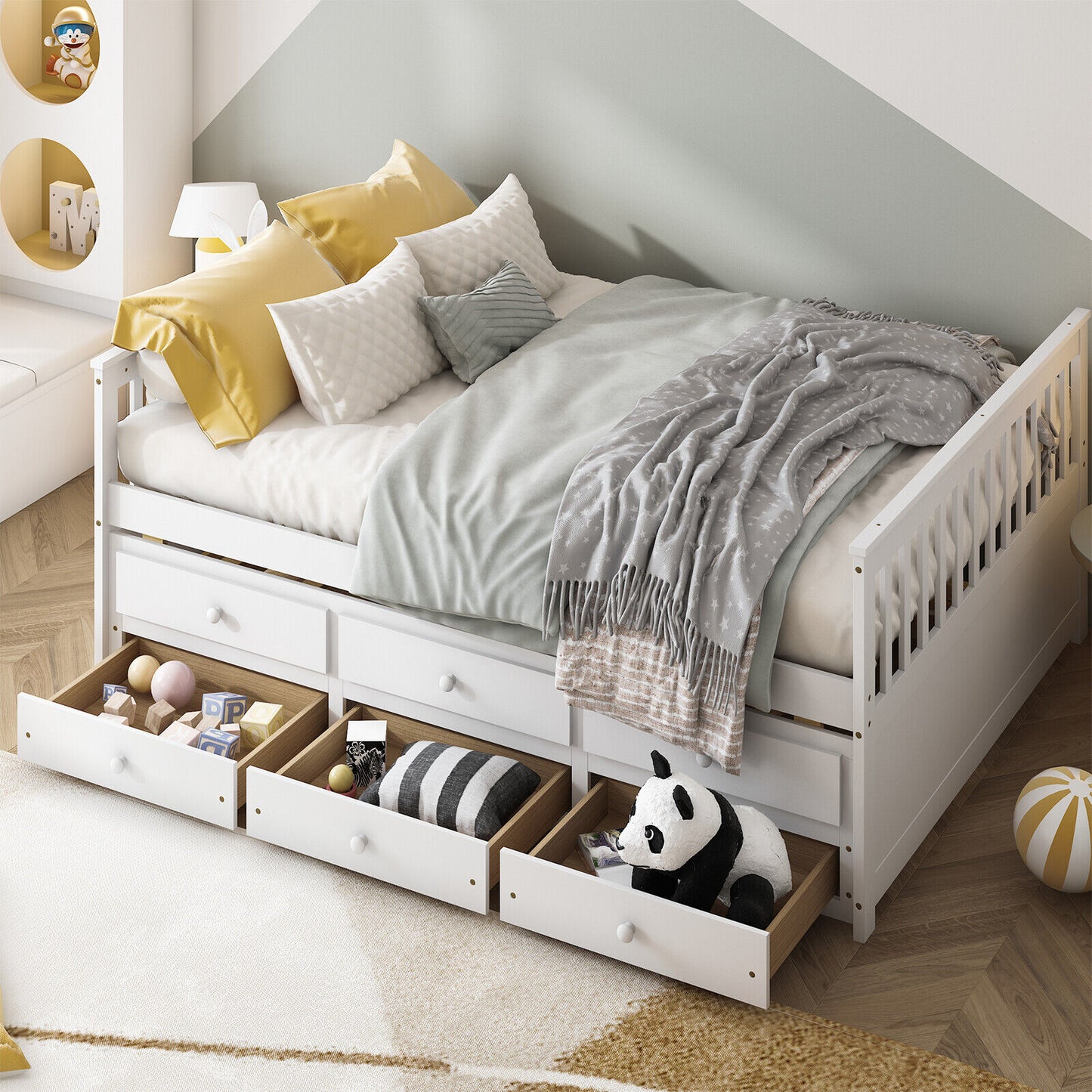 Full Size Wood Daybed with Trundle & 3 Storage Drawers
