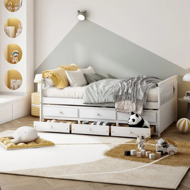Full Size Wood Daybed with Trundle & 3 Storage Drawers