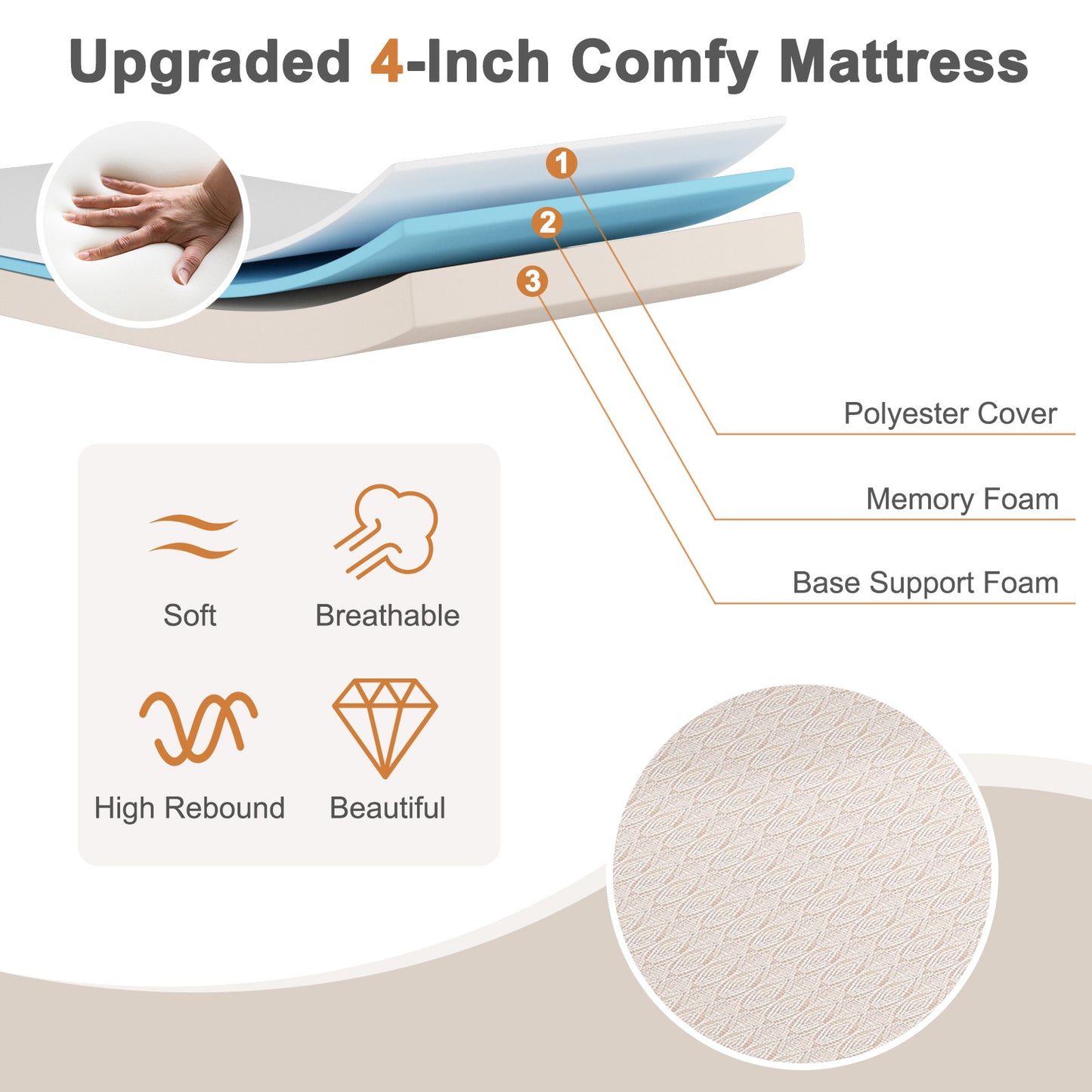 Premium Italian Made Rollaway Folding Bed with Memory Foam Mattress