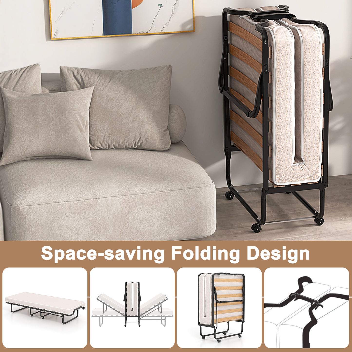Premium Italian Made Rollaway Folding Bed with Memory Foam Mattress