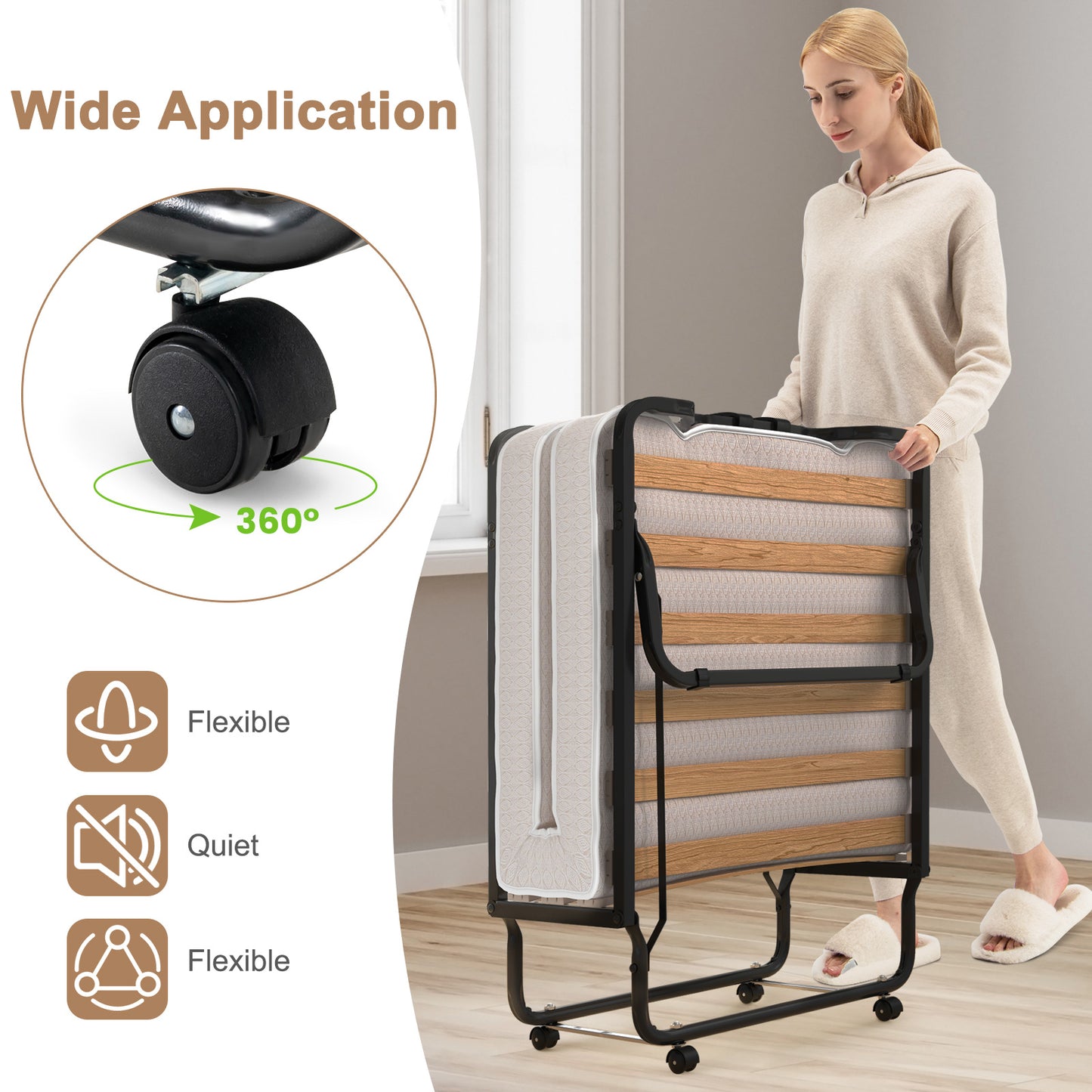 Premium Italian Made Rollaway Folding Bed with Memory Foam Mattress