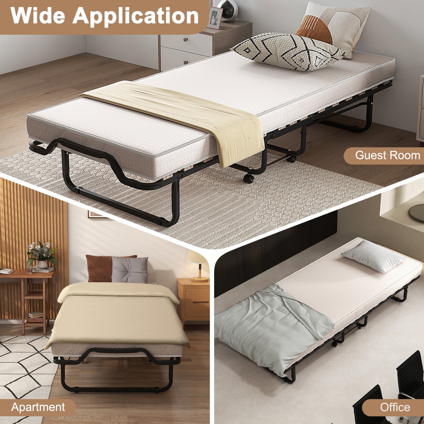 Premium Italian Made Rollaway Folding Bed with Memory Foam Mattress