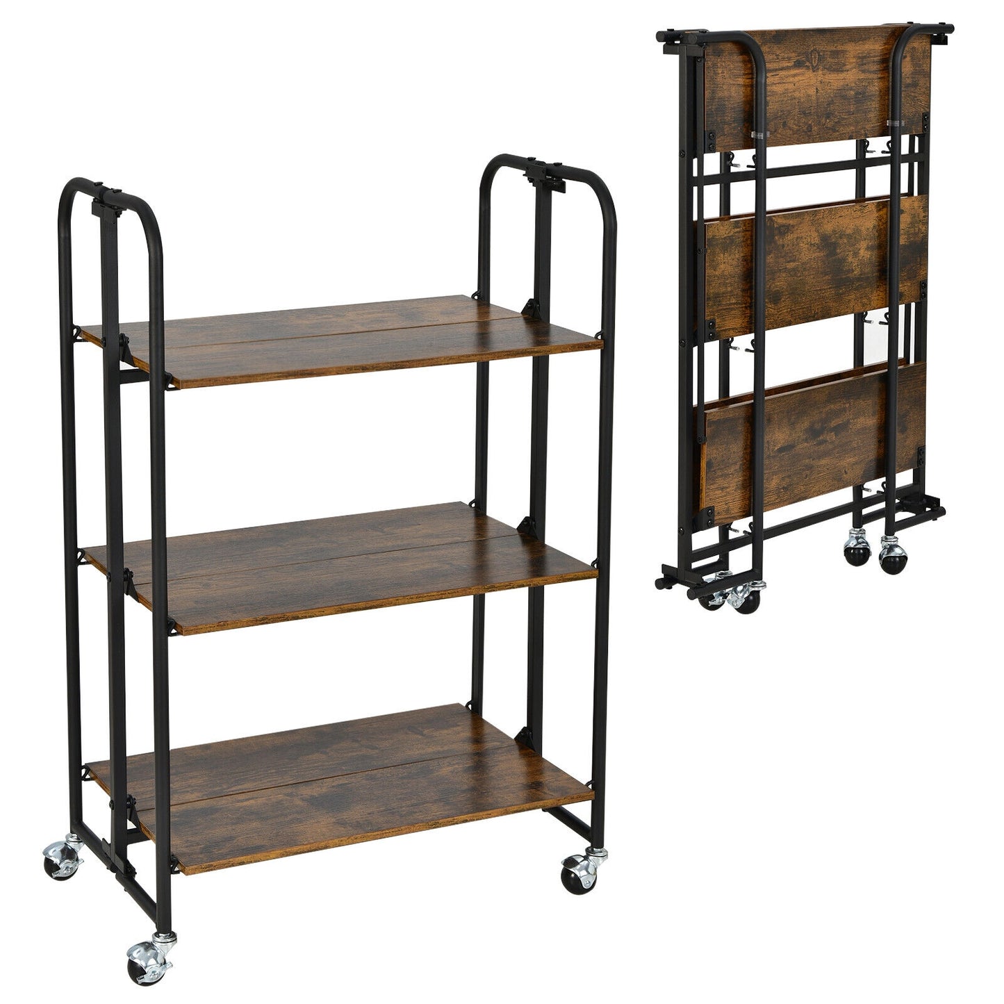 Rolling Folding Cart with Durable Metal Frame and Easy Mobility - 3 Tier