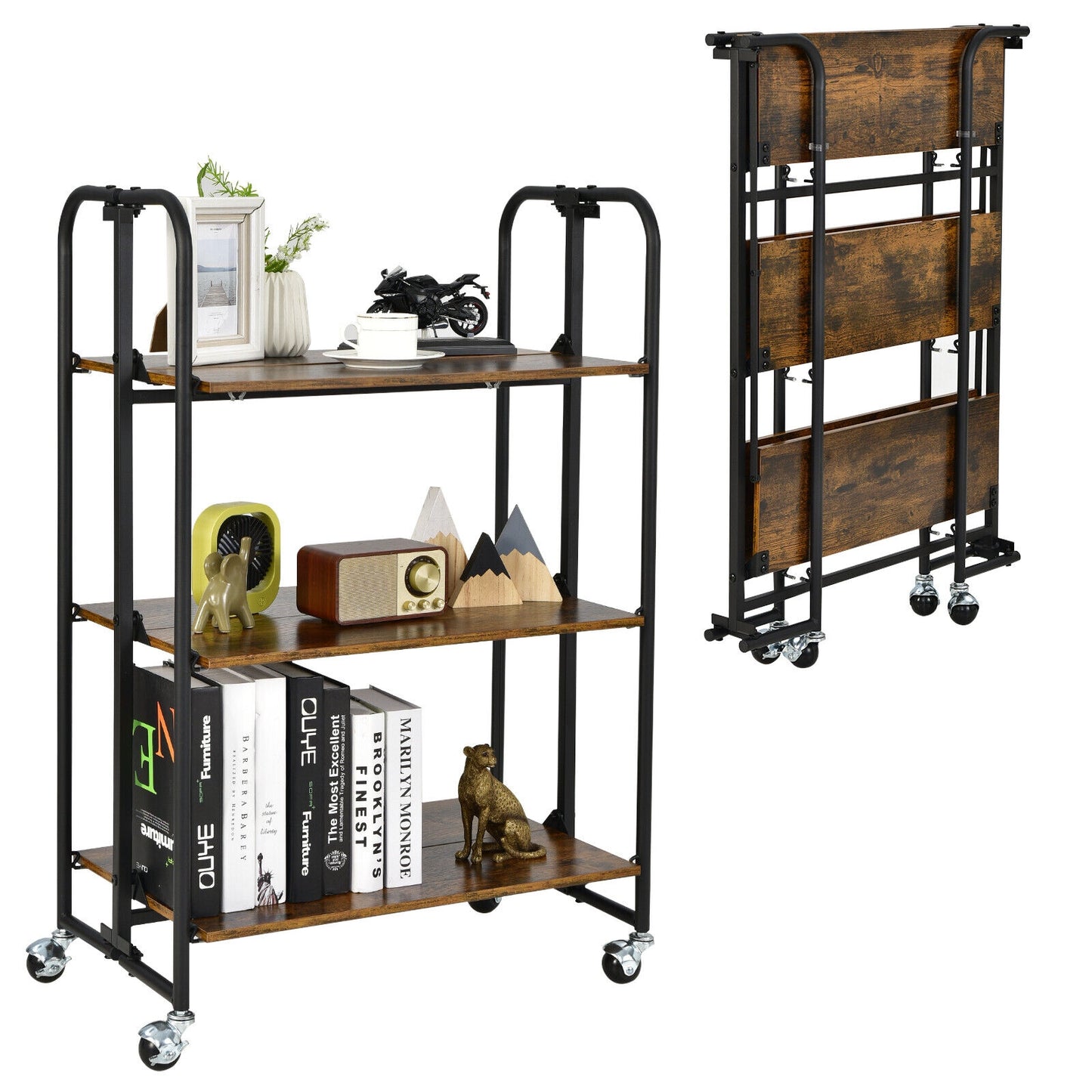 Rolling Folding Cart with Durable Metal Frame and Easy Mobility - 3 Tier