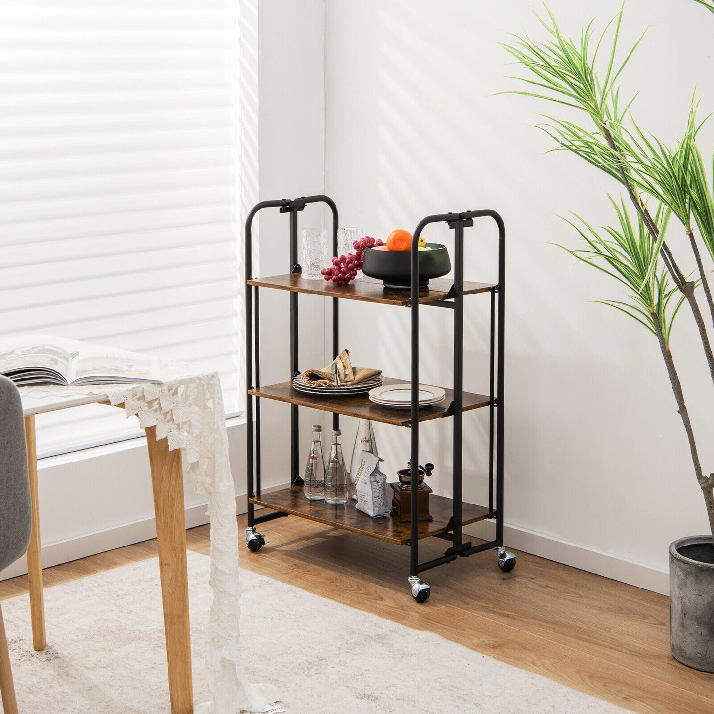 Rolling Folding Cart with Durable Metal Frame and Easy Mobility - 3 Tier