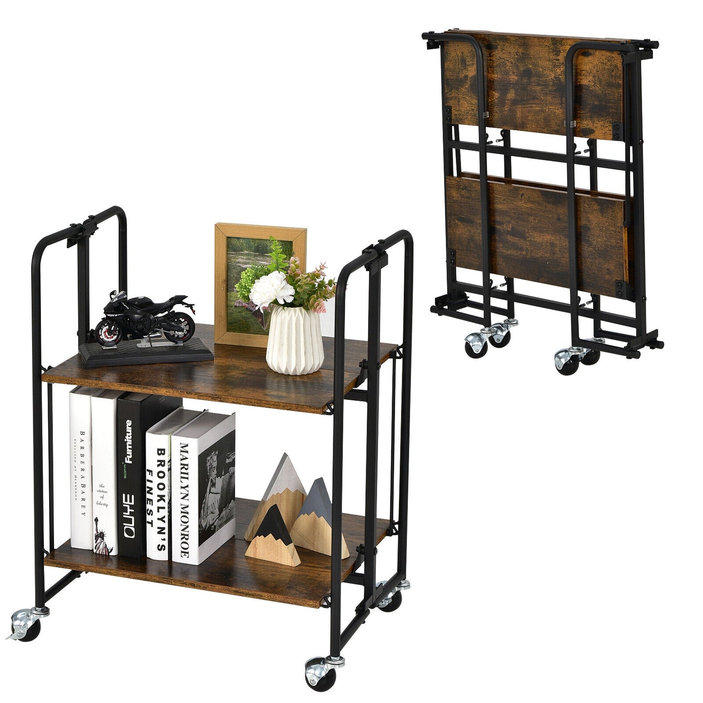 Rolling Folding Cart with Durable Metal Frame and Easy Mobility - 2 Tier