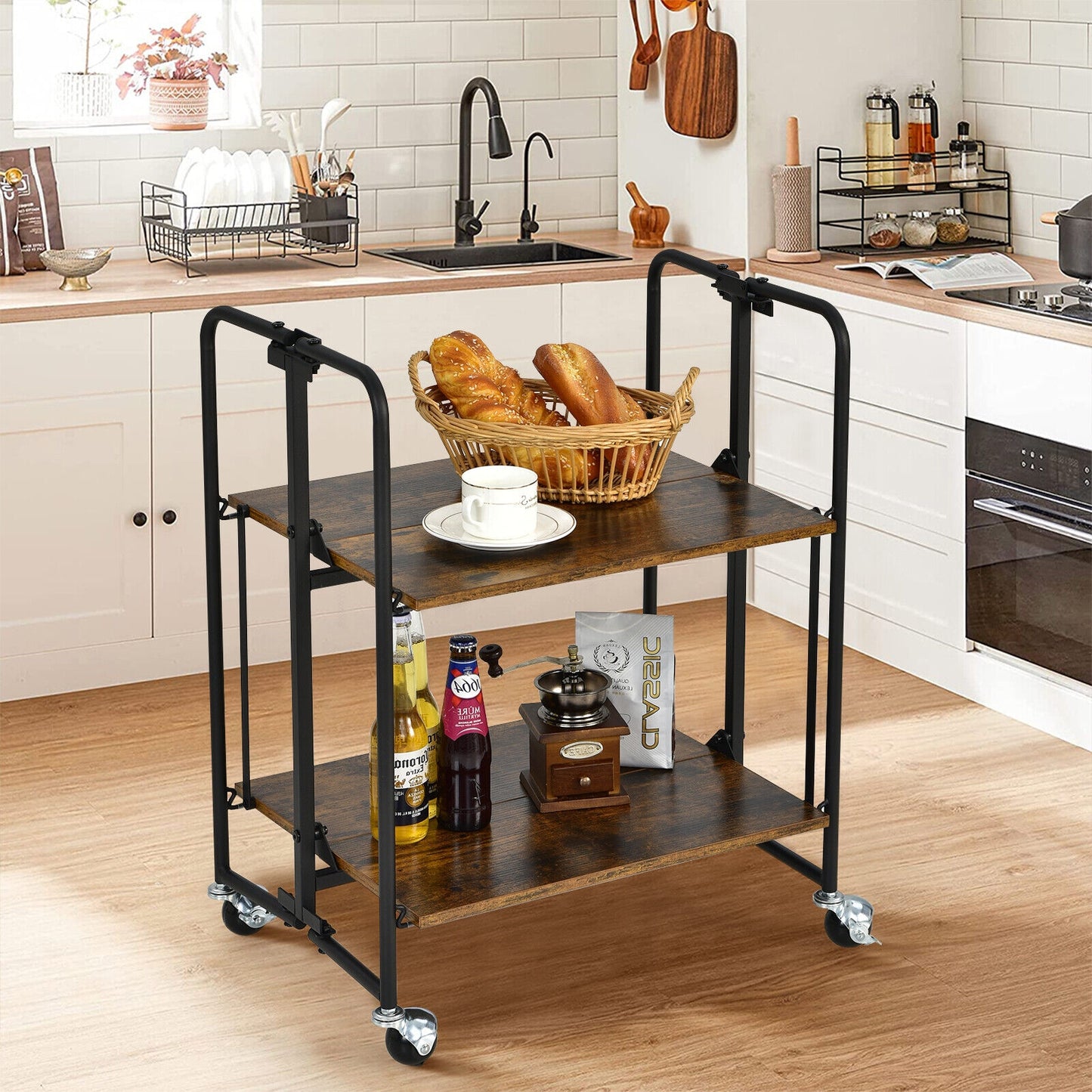 Rolling Folding Cart with Durable Metal Frame and Easy Mobility - 2 Tier