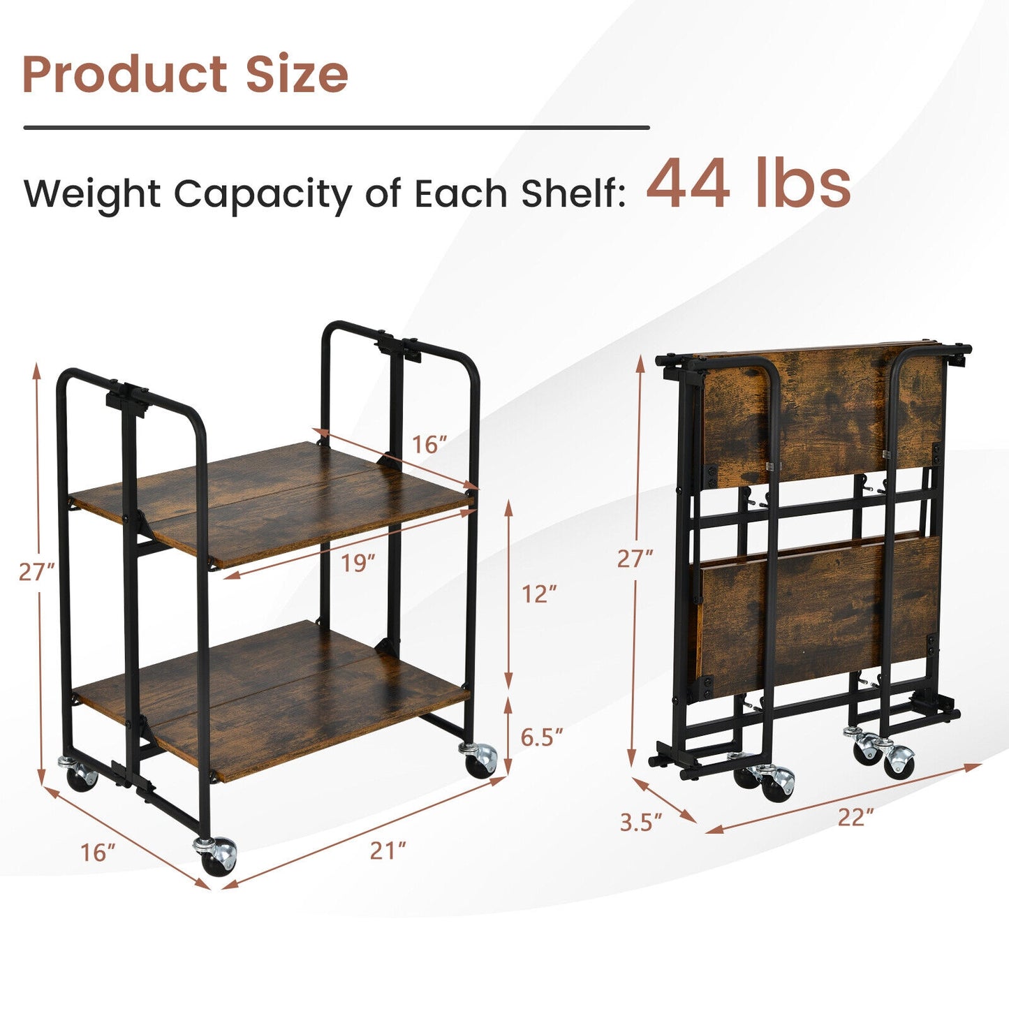 Rolling Folding Cart with Durable Metal Frame and Easy Mobility - 2 Tier