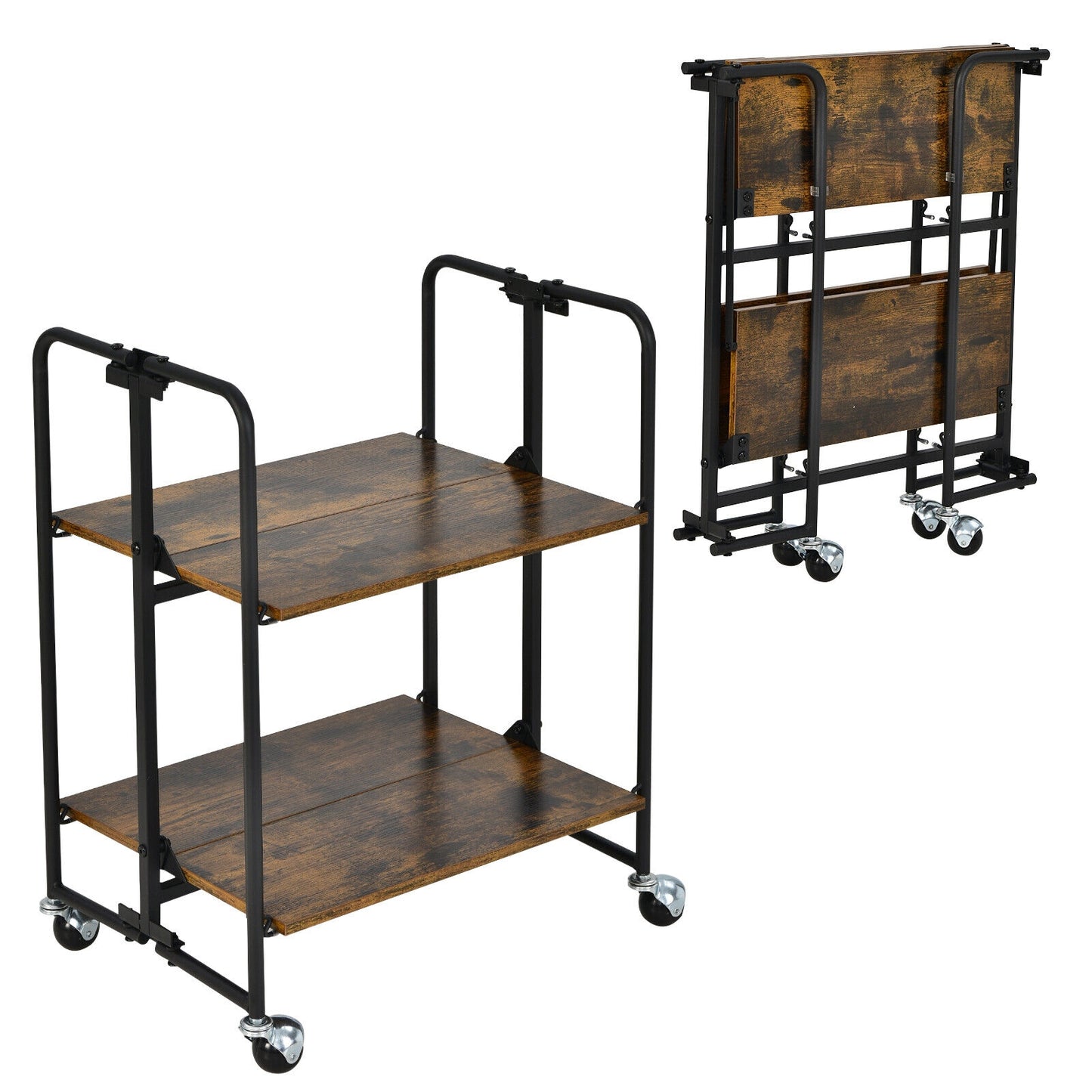 Rolling Folding Cart with Durable Metal Frame and Easy Mobility - 2 Tier