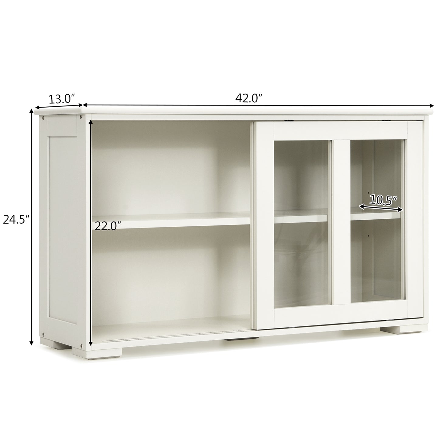 Modern Sliding Door Buffet Sideboard with Glass Cabinet Storage and Shelves - Antique White