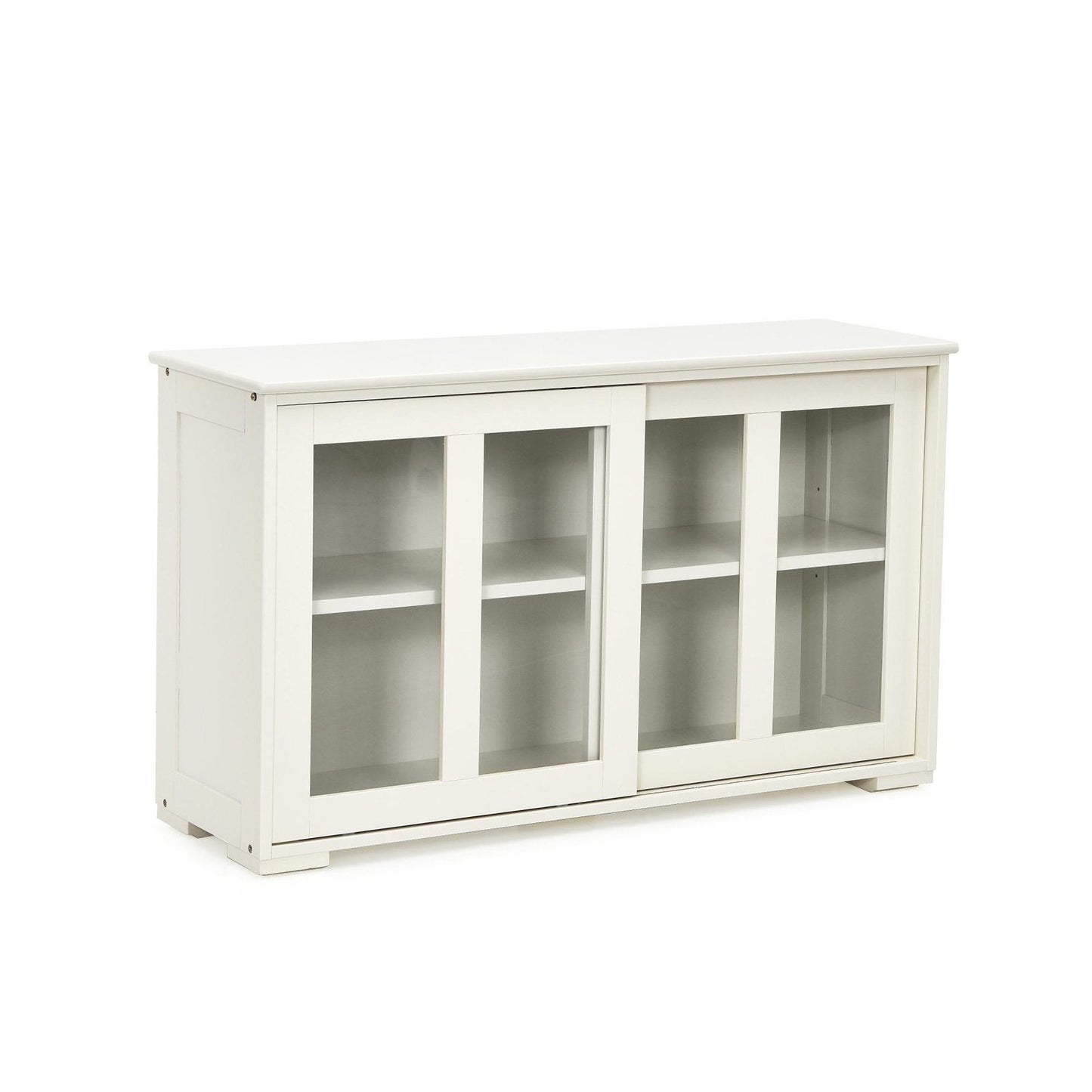 Modern Sliding Door Buffet Sideboard with Glass Cabinet Storage and Shelves - Antique White