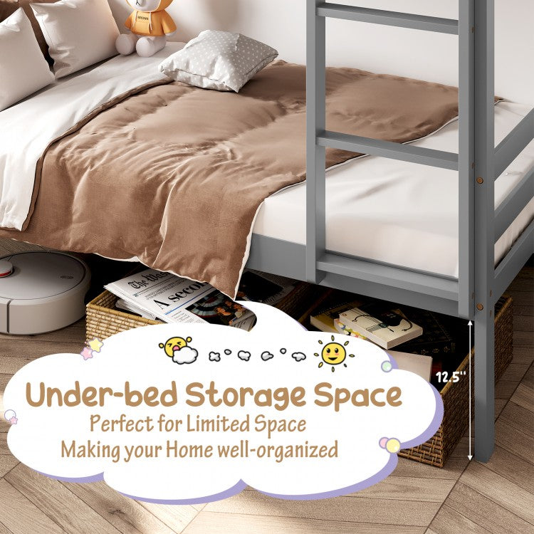 Solid Hardwood Twin Bunk Bed for Kids - Grey