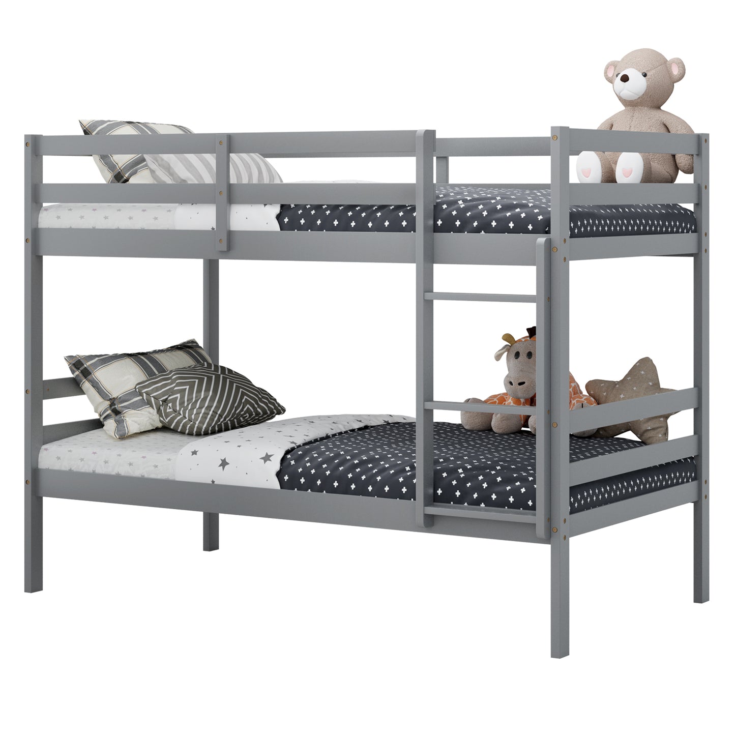 Solid Hardwood Twin Bunk Bed for Kids - Grey
