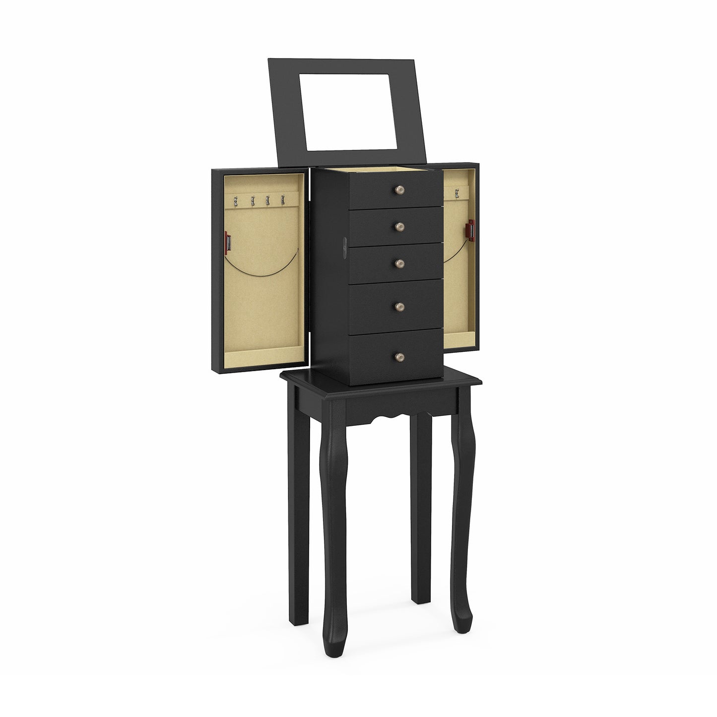 Elegant Standing Jewelry Armoire with Full-Length Mirror and Ample Storage – Black