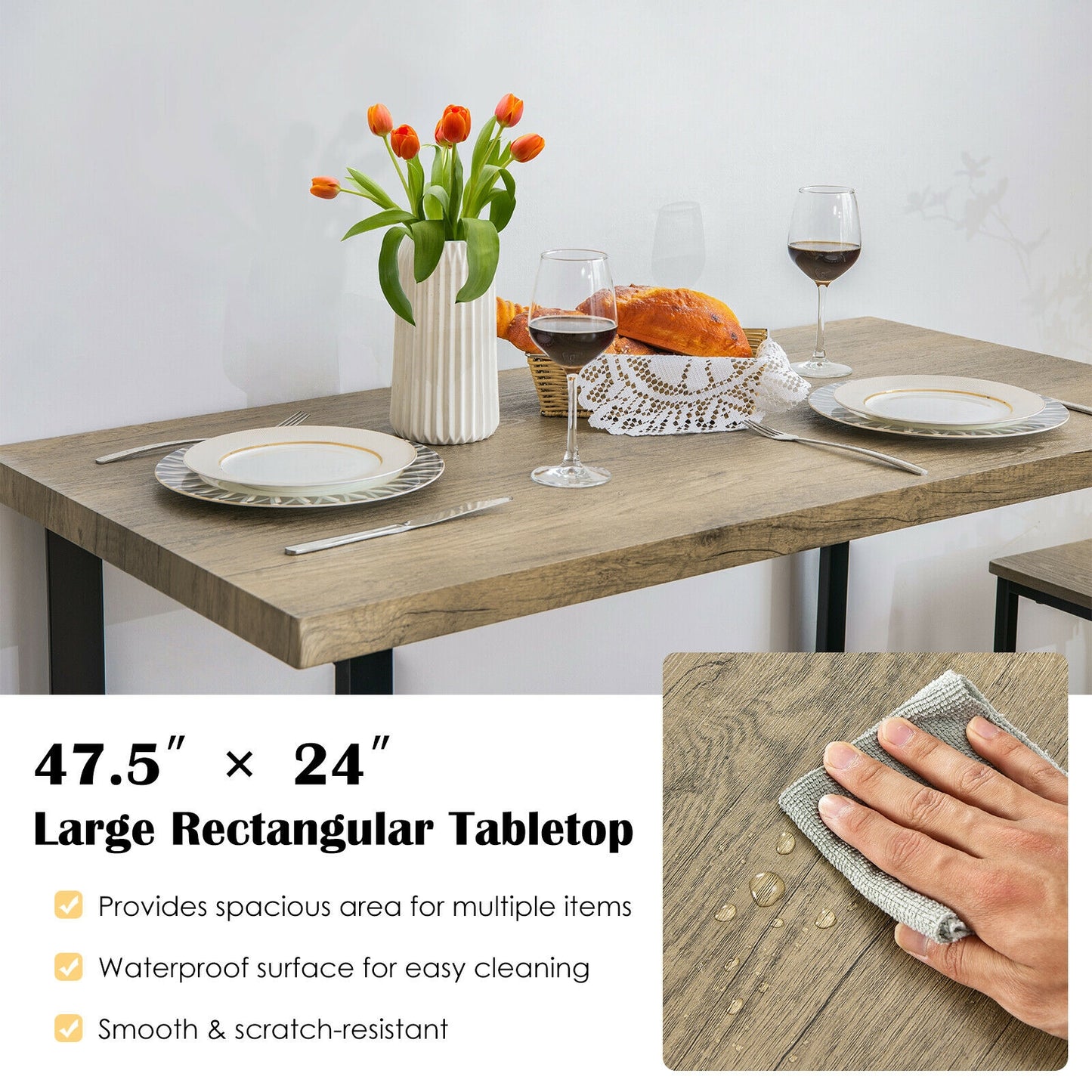4-Piece Industrial Dining Set with Bench and Two Stools Compact Space-Saving Design