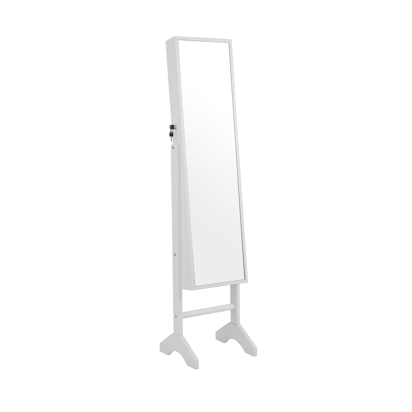 3-in-1 Standing Jewelry Armoire with Full-Length Mirror, Lockable Storage and Makeup Cabinet – White