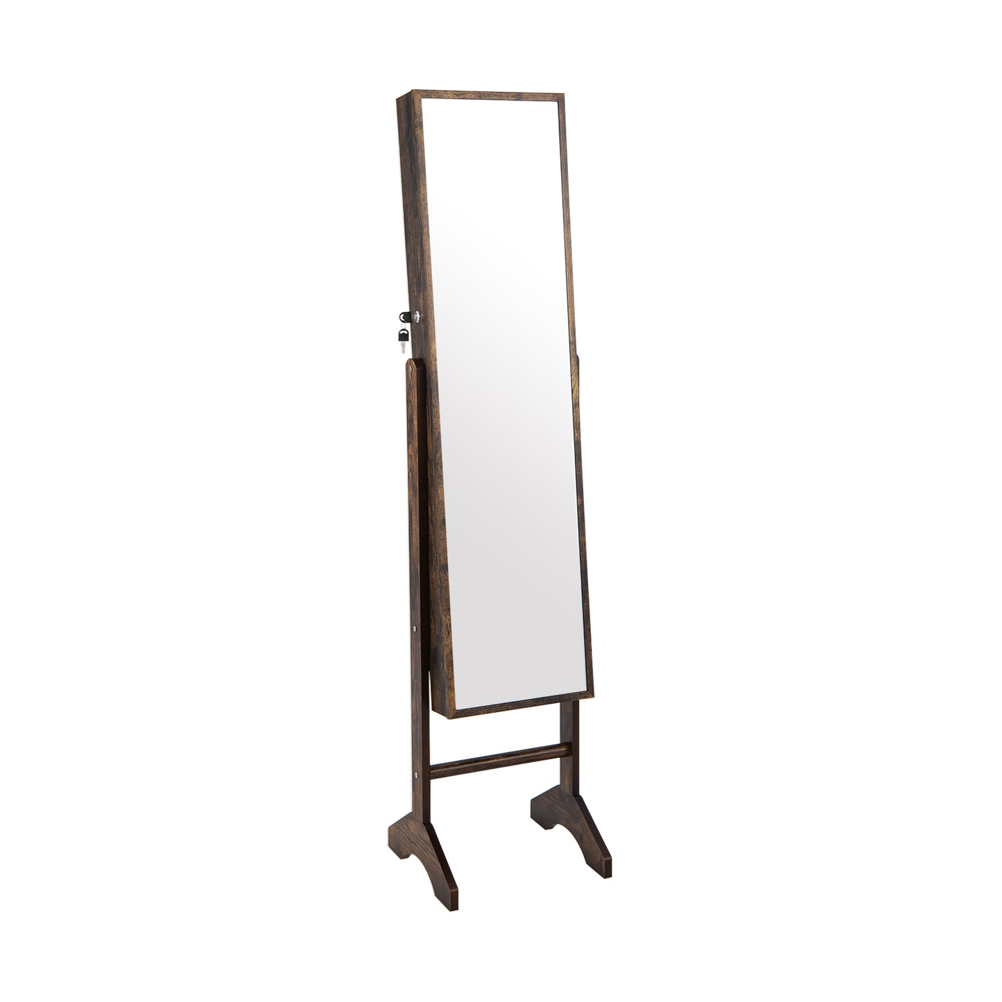 3-in-1 Standing Jewelry Armoire with Full-Length Mirror, Lockable Storage and Makeup Cabinet – Brown