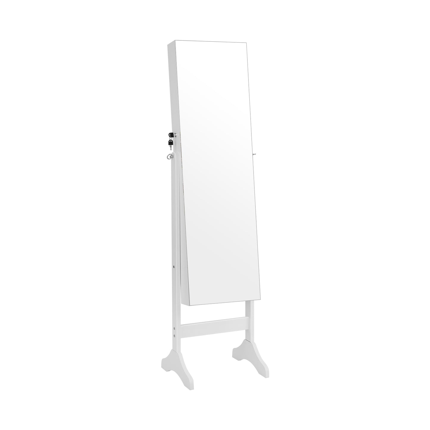 3-in-1 Standing Jewelry Armoire with Frameless Full-Length Mirror, Lockable Storage & Built-In Makeup Mirror – White