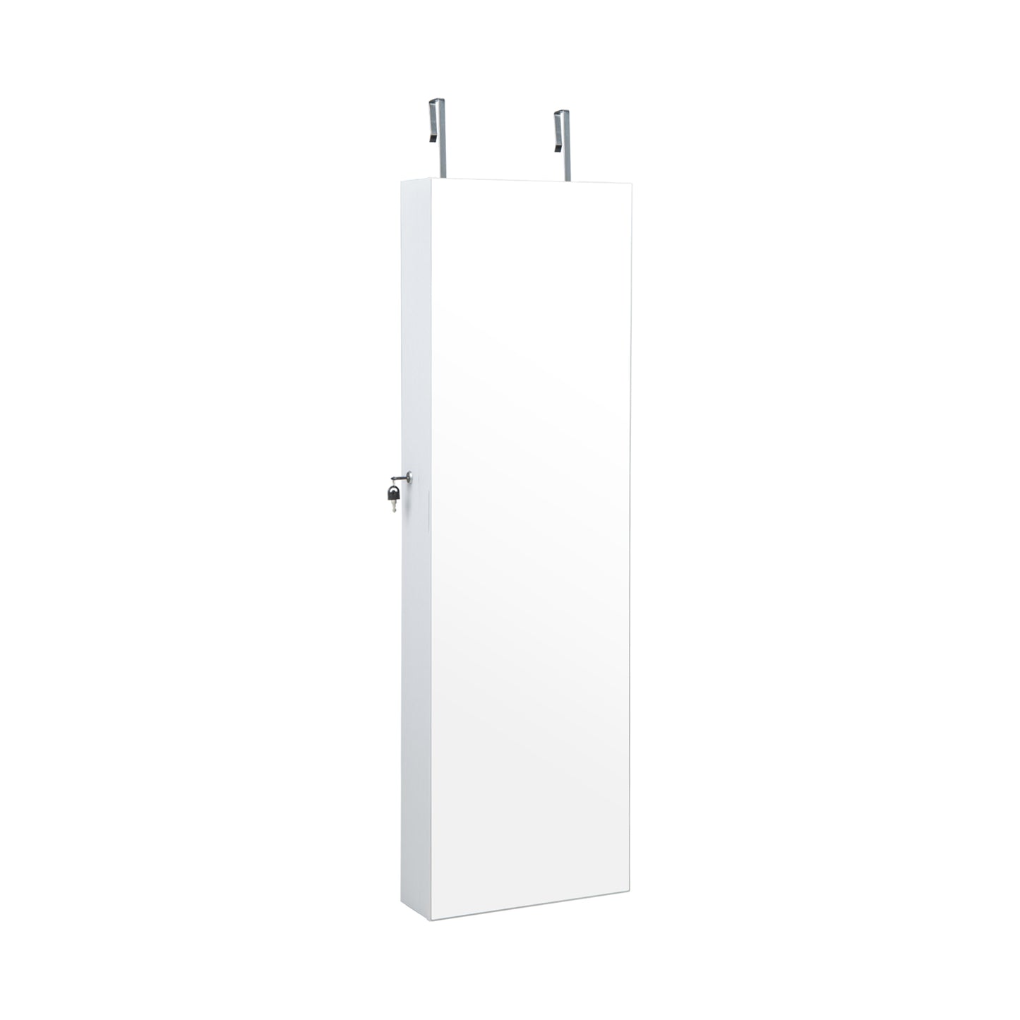 Wall Mounted Jewelry Armoire with Full-Length Mirror and 3-Color LED Lighting – White