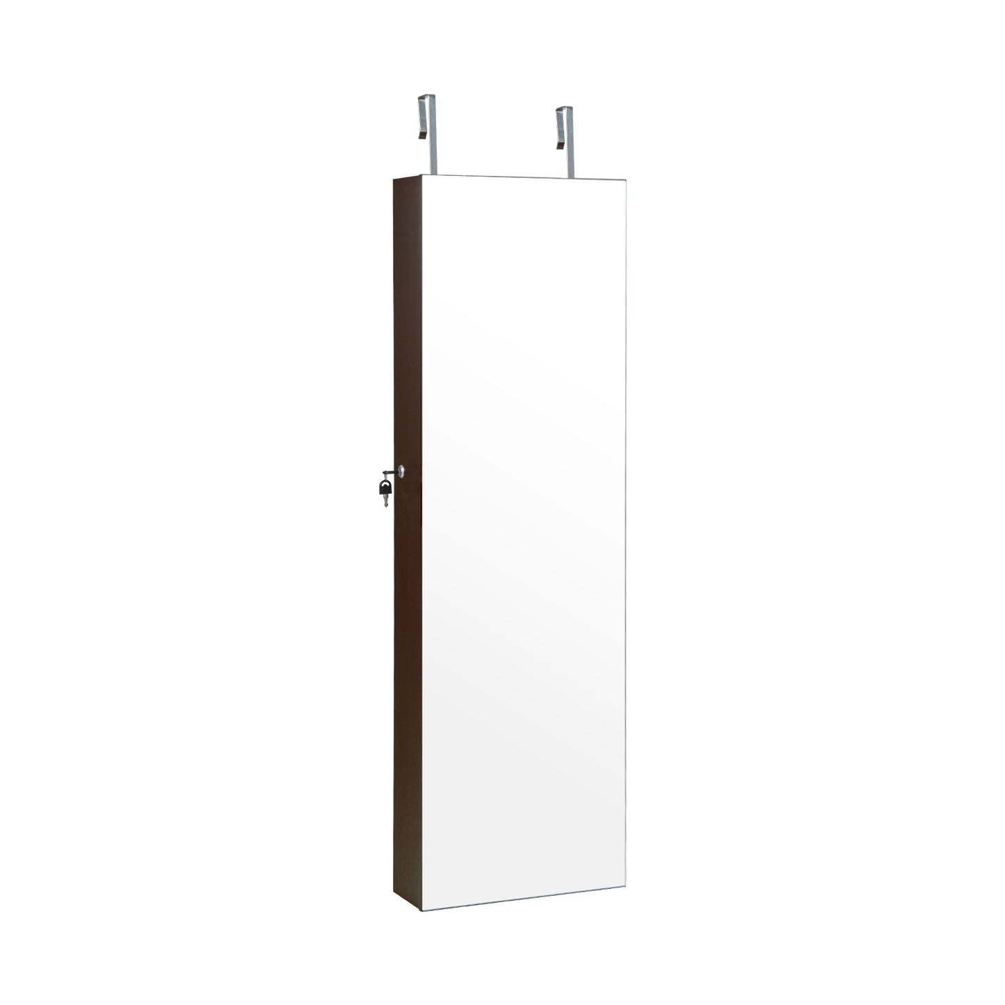 Wall Mounted Jewelry Armoire with Full-Length Mirror and 3-Color LED Lighting – Brown
