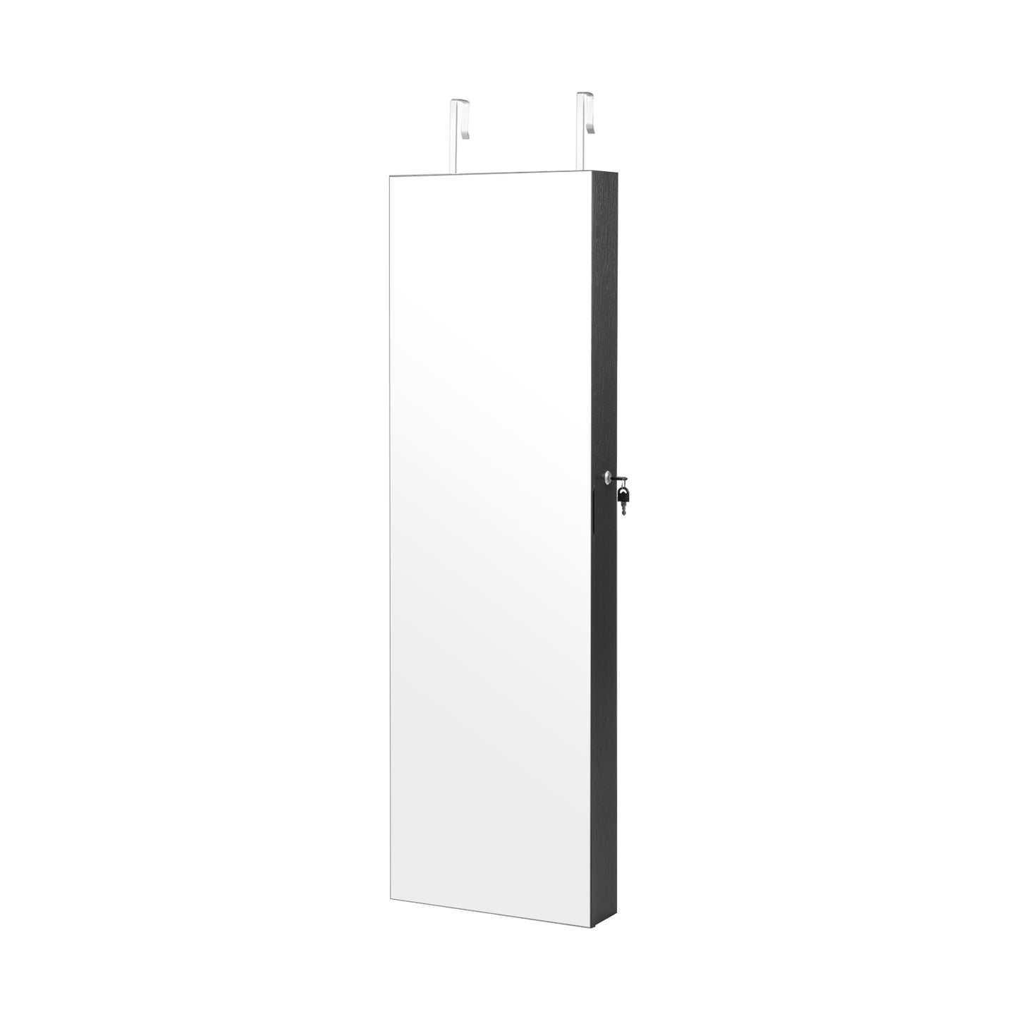 Wall Mounted Jewelry Armoire with Full-Length Mirror and 3-Color LED Lighting – Black