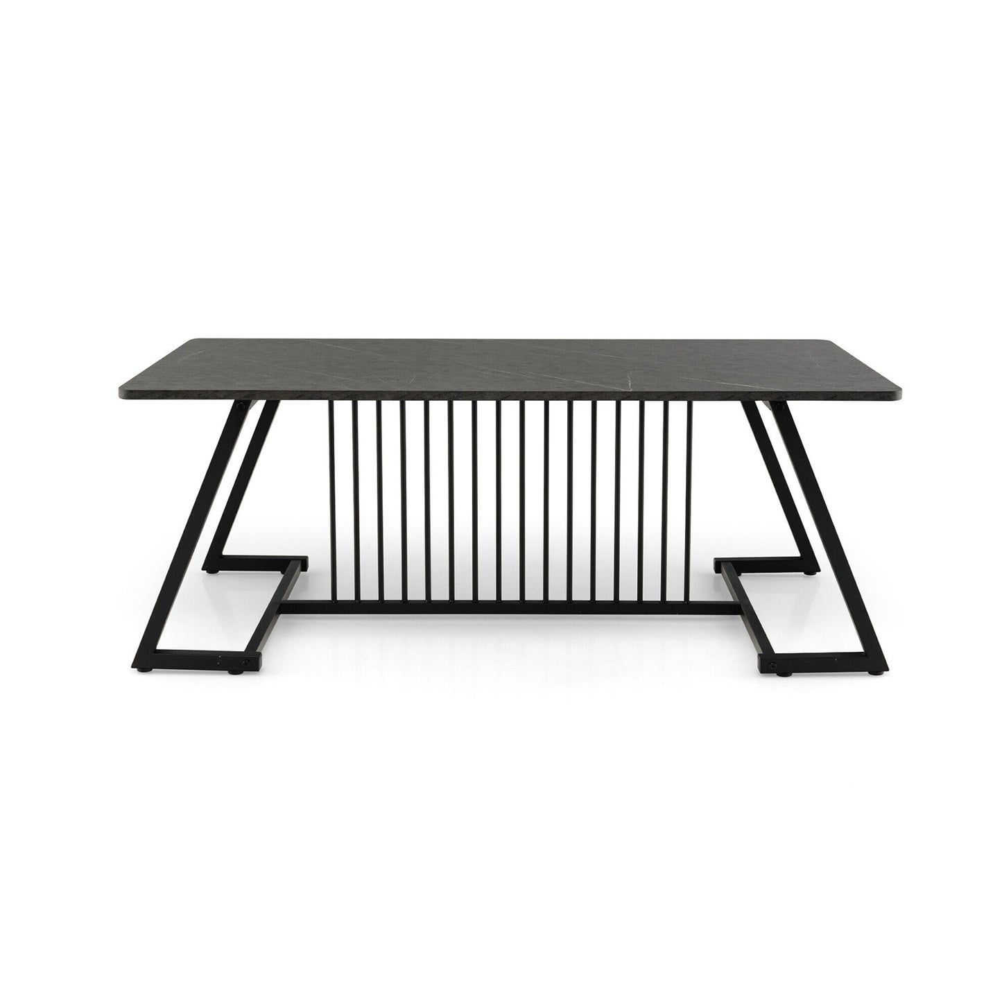Modern Rectangle Coffee Table with Black Steel Frame and Faux Marble Top 48 Inch
